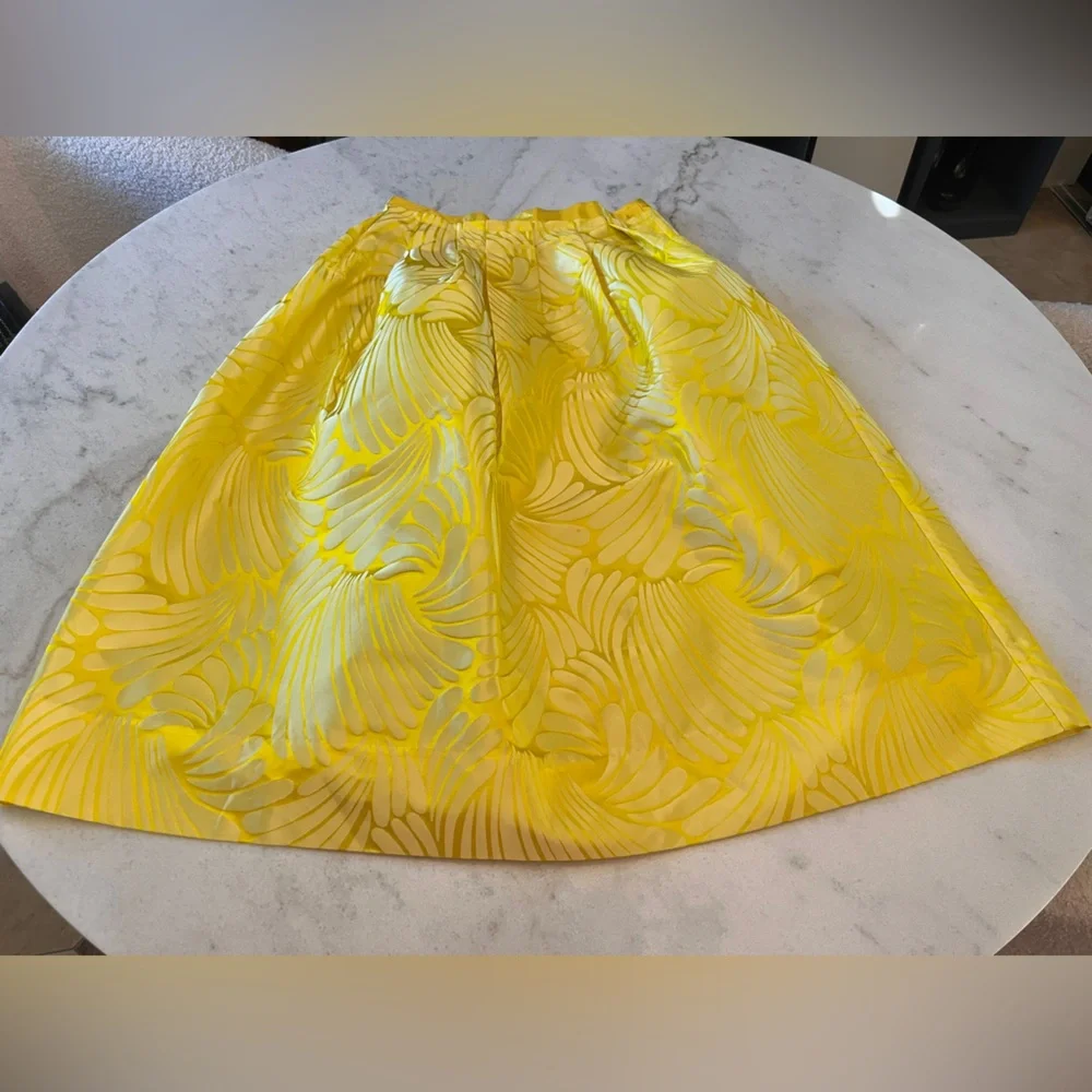Yellow Floral Jacquard A-Line Midi Skirt